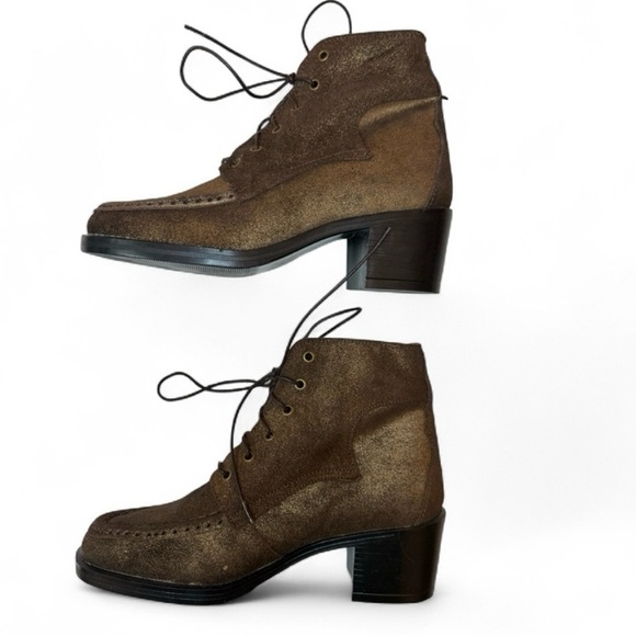 Scruples Lace Up Ankle Boot Moc-toe Metallic Distressed Bronze Gold Western Sz 8 - Picture 3 of 9